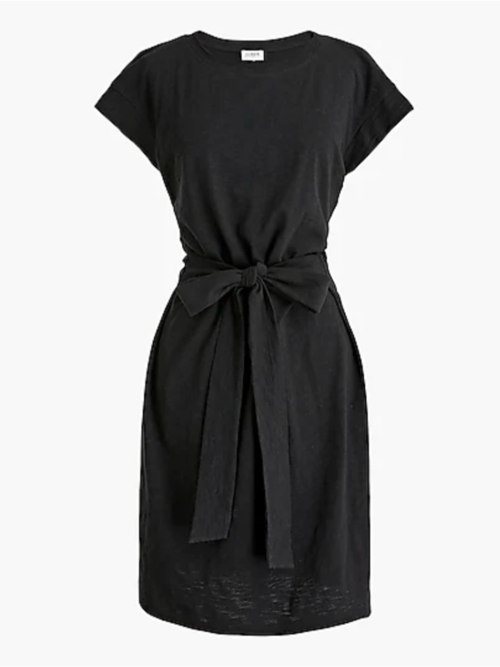 J. Crew Knit Short-Sleeve Tie-Waist Mini Dress in Black, Size XXS, NWT